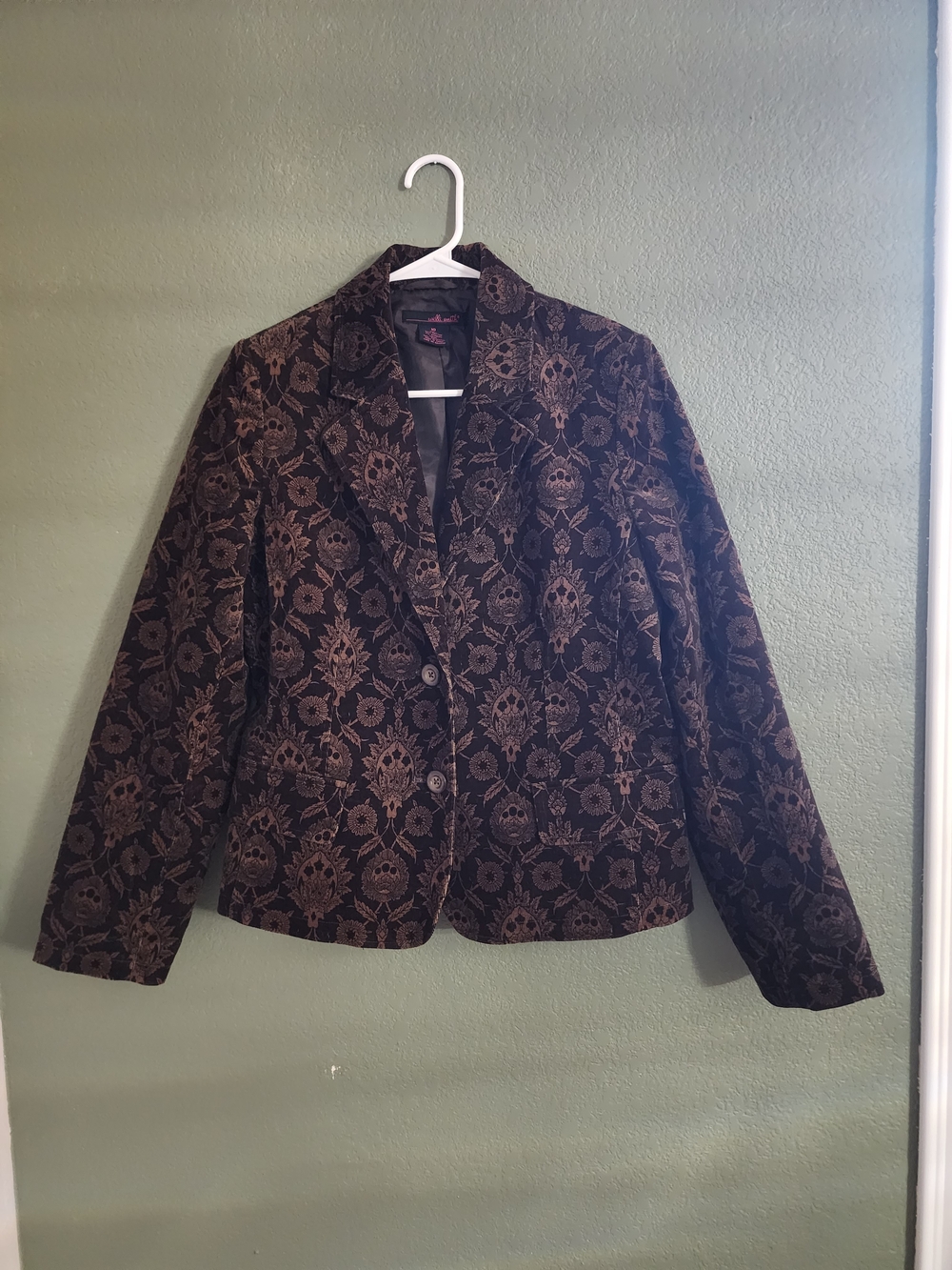 Willi Smith Velvet Floral Damask Blazer Jacket Brown Black Tapestry - Picture 2 of 4